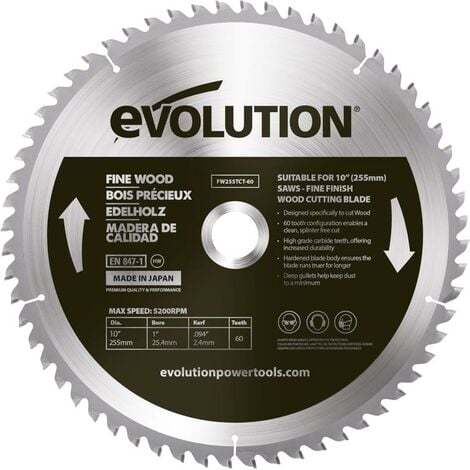 Lame de scie bois 255mm 60 Dents (Convient Aux Scies À Onglet & Scies Sur Table)