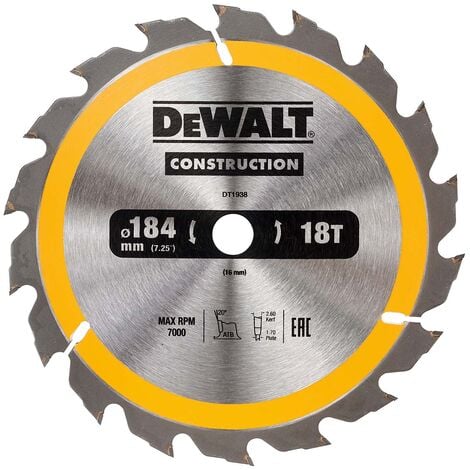 Lame de scie circulaire DeWALT dents par pouce 18 Ø16mm Ø184mm ( Prix pour 1 )