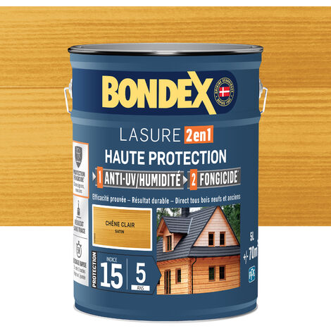 Lasure 2 en 1 Haute Protection - 5L - Chêne Clair- Bondex
