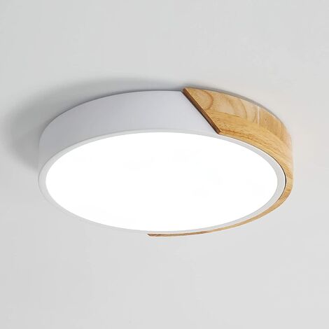 LED Plafonnier Bois Rond 24W, Intérieur Luminaires Plafonnier 6000K (Blanc froid), Moderne Lampe de Plafond Ø30CM pour, Chambre, Cuisine, Salon, Salle à Manger, Bureau