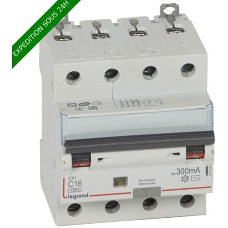LEGRAND - Disjoncteur différentiel monobloc DX³6000 10k à vis 4P 400V - 16A - typeAC 300mA - Réf 411205