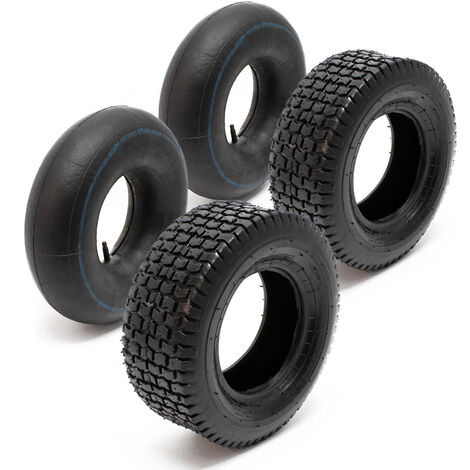Lot 2x Pneus 2x Chambres air Tondeuse autoportée 15x6.00-6 4PR Valve droite Chariot Diable Jardin