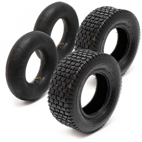 Lot 2x Pneus 2x Chambres air Tondeuse autoportée 16x6.50-8 4PR Valve coudée Chariot Diable Brouette