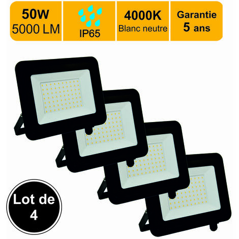 Lot 4 projecteurs LED 50W 5000 LM 4000K IP65 connexion en direct - garantie 5 ans