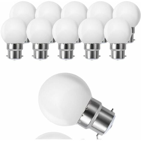 Lot de 10 globes LED B22 G45, blanc chaud 3500 K, 3 W G45, 180 lm, boîtier en polycarbonate mat, non dimmable [Classe énergétique G]