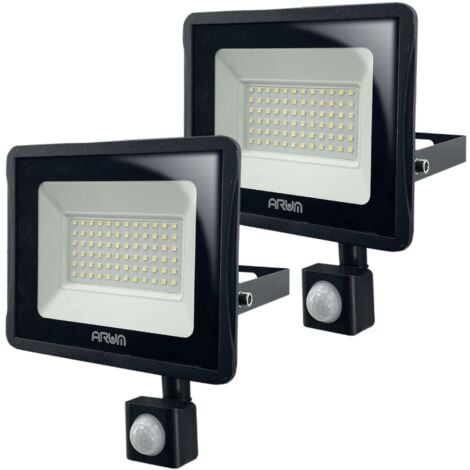 Lot de 2 Projecteurs LED 50W Noir détecteur de mouvement IP65  Température de Couleur: Blanc Froid 6000K