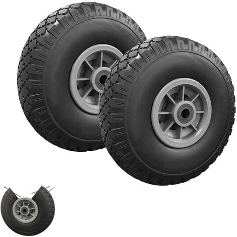 Lot de 2 roues increvables 250mm pour diable chariot alésage axe 16mm