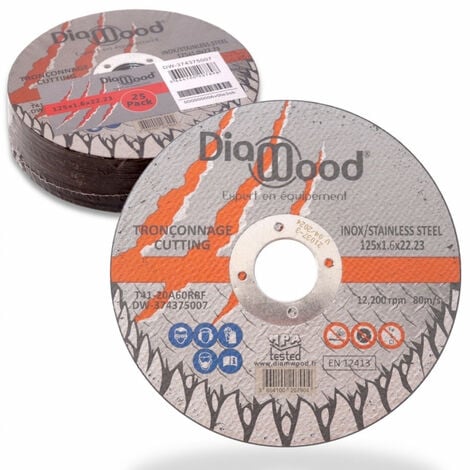 Lot de 25 disques à tronçonner D. 125 x Al. 22,23 x ép. 1,6 mm - Inox, Acier - Diamwood