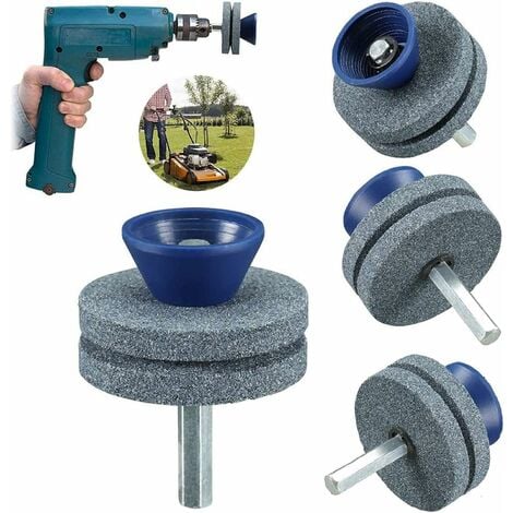 Lot de 3 aiguiseurs universels pour lames de tondeuse à gazon, pour n'importe quelle perceuse électrique et perceuse manuelle, aiguisage rotatif, meuleuse double couche (gris)
