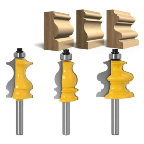 Lot de 3 Fraises à Défoncer pour Moulures Architecturales 8 mm, Mèche de Routeur pour le Travail du Bois