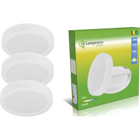 Lot de 3 Plafonnier LED Ø225Mm 20W 1900Lm Blanc Neutre 4000K