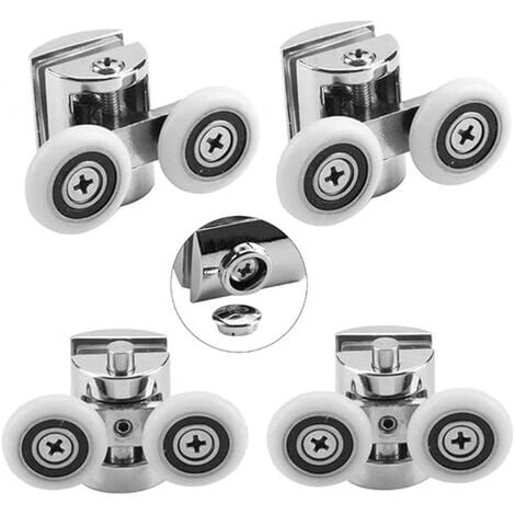 Lot de 4 Roulettes Doubles - pour Porte de Douche Coulissante, À 2 Roues de 23 mm de Diamètre en Alliage de Zinc Salle de Bain