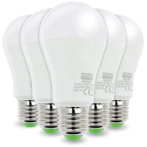 Lot de 5 ampoules LED E27 14W Eq 100W  Température de Couleur: Blanc neutre 4000K