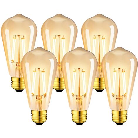 Lot de 6 Ampoules LED 6W Edison Vintage E27 - Ampoule à filament ST64 2200K Blanc Chaud - Equivalent à Ampoule Incandescente 48W