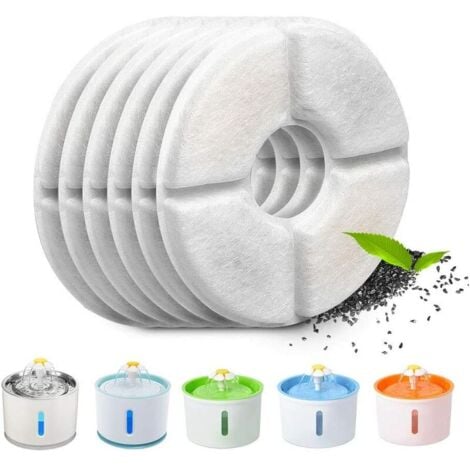 Lot de 6 filtres automatiques pour fontaine à chat, avec résine et charbon actif, filtre à eau de rechange pour chats & chiens (rond)