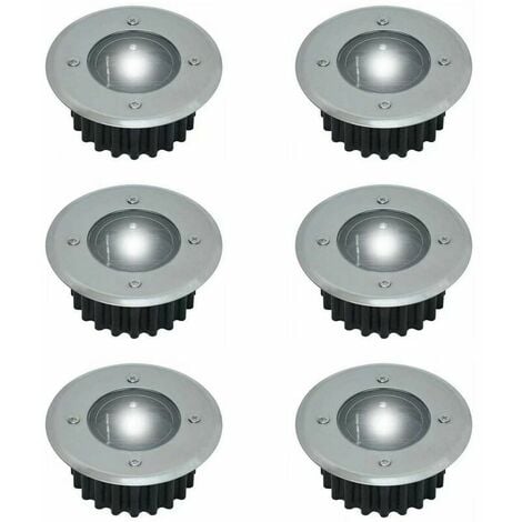 Lot de 6 spots LED solaires encastrables au sol - Ronds - Diamètre : 85 mm - Extérieur résistant au piétement - Façade en acier inoxydable - 6 lampes solaires - IP44,