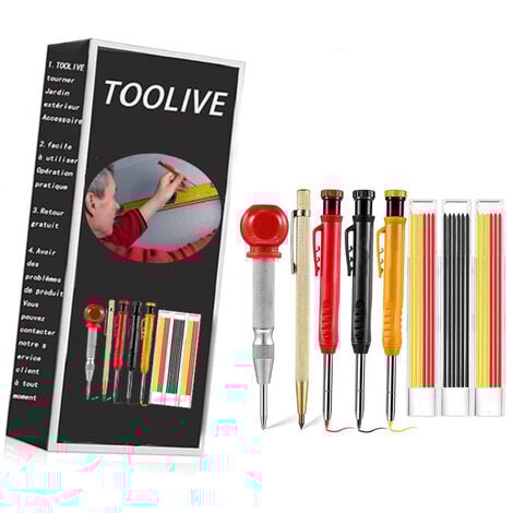 Lot de 8 crayons de charpentier solides Crayon, Marqueur, Craie avec poinçon central, outil de traçage au carbure pour marqueur de trou profond