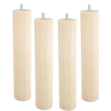 Lots de 4 pieds cylindriques de lit M8 en hêtre brut naturel, hauteur 250 mm, diamètre 50 mm CIME