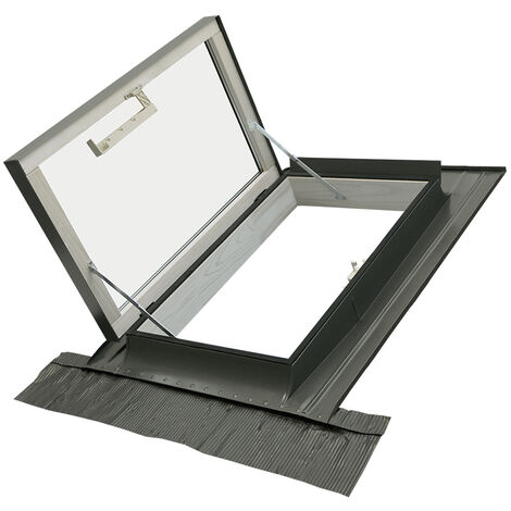 Lucarne pour toit - Fenêtre de sortie avec Double Vitrage - Aluminium et Bois (78x98 Largeur x Hauteur)