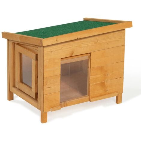 Maison pour chat niche en bois avec porte basculante à lamelles