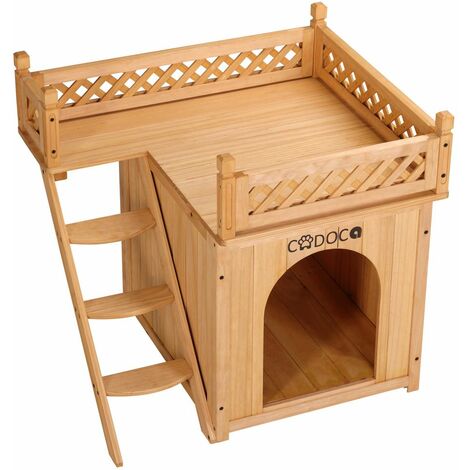 Maison pour chats bois certifié FSC 2 étages échelle balcon extérieur intérieur niche pour chiens villa pour chats maison pour animaux