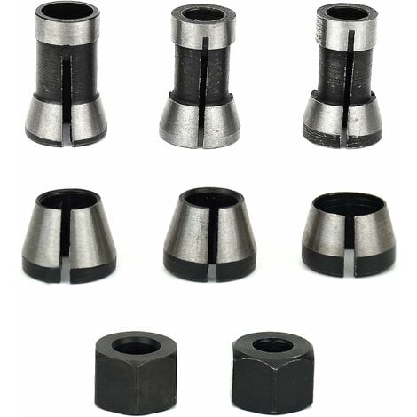 Mandrin de Fraiseuse - Lot de 6, Collet Mandrin Affleureuse (6 mm, 6.35 mm, 8 mm), Pince de Serrage Defonceuse, Adaptateurs de Pince