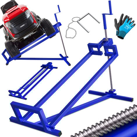 MASKO® Elévateur pour tondeuse à gazon 400kg Dispositif de levage pour tondeuse à gazon Plateforme de nettoyage et d'aide au levage avec gants de travail Bleu