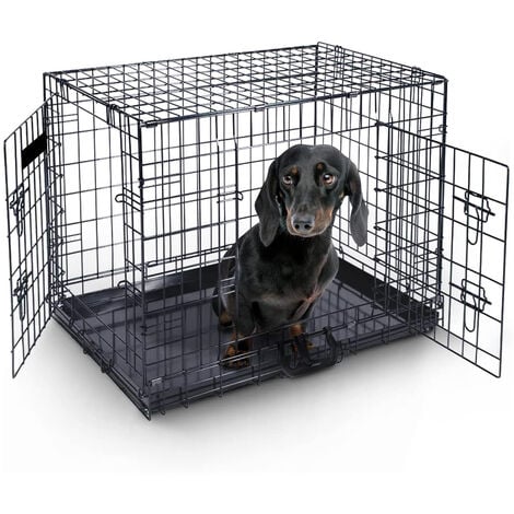 MaxxPet Cage pour Chien 63x44x50 cm - Avec poignée - Caisse de transport pliante - 2 Portes - Panier de Transport pour Chien - Banc pour chien - Noir