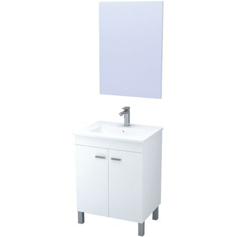 Meuble à poser HELGO - 60cm - Blanc - Mélaminé - Livré en kit