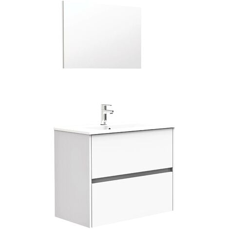 Meuble à suspendre IVAN S+ - L80cm - 2T - Blanc - Mélaminé - Livré en kit