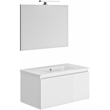 Meuble de salle de bain 1 tiroir SINGLE éclairage LED et miroir - couleur blanc - 80 x 40 x 46 cm