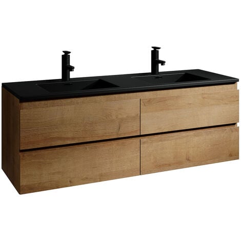 Meuble de salle de bain Angela 140 cm - Badplaats - lavabo noir - Chêne