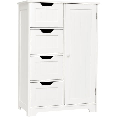 Meuble de Salle de Bain - Buffet avec 4 Tiroirs et 1 Porte, Etagère Réglable Style Moderne pour Salle à Bain Salon Chambre- Mondeer