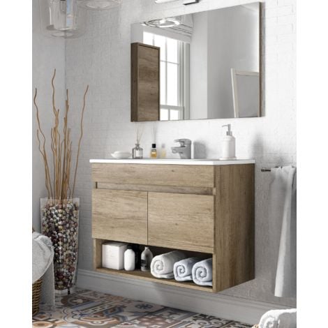 Meuble de salle de bain suspendu 80 cm couleur Nordik avec miroir Standard - Nordik