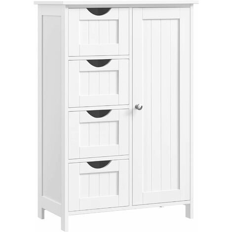 Meuble de Salle de Bain VASAGLE - 4 Tiroirs - 55 x 30 x 82 cm - Placard avec Porte - Étagère Réglable - Blanc