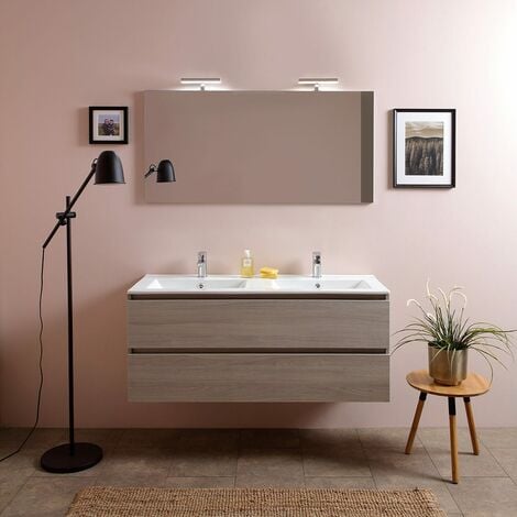 Meuble de salle de bains double lavabo KIAMAMI VALENTINA - 120 cm - Orme - Avec miroir
