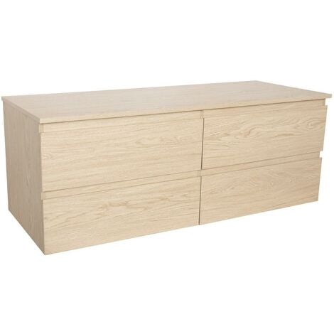 Meuble double vasque 120cm avec plan bois SORRENTO Décor chêne