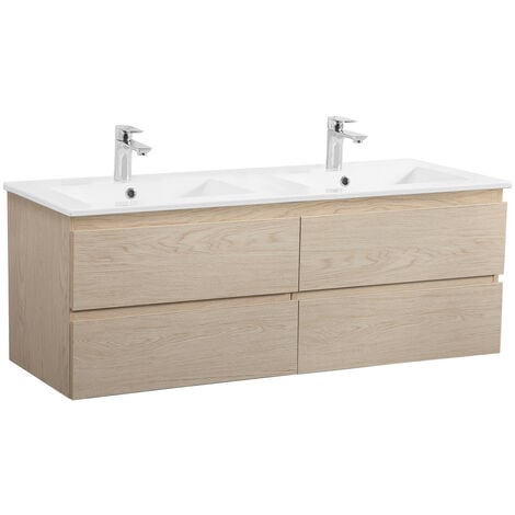 Meuble double vasque MOB-IN SORRENTO - 120cm - Plan céramique - Décor chêne