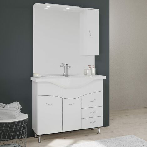 Meuble Salle De Bain 105 Cm Classique Avec Lavabo Et Miroir Easy