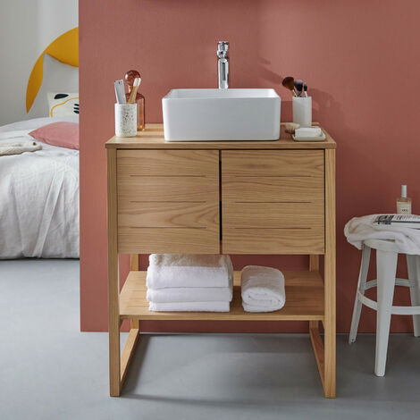Meuble salle de bain Chêne naturel 70 cm ATOLL + Vasque carrée 36 cm