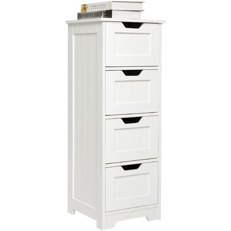 Meuble Salle de Bain,Meuble de Rangement avec 4 Tiroirs en Bois, pour Salle de Bain Salon Couloir chambre,Blanc-Mondeer