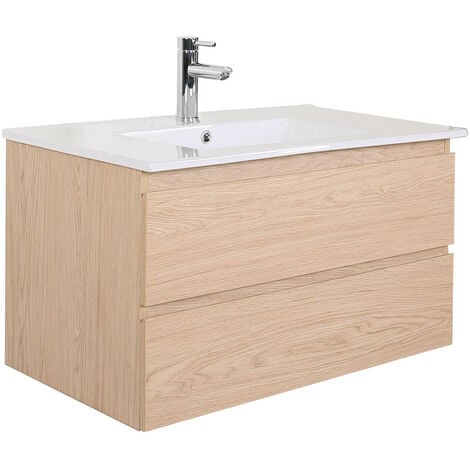 Meuble simple vasque décor chêne 80cm + vasque SORRENTO