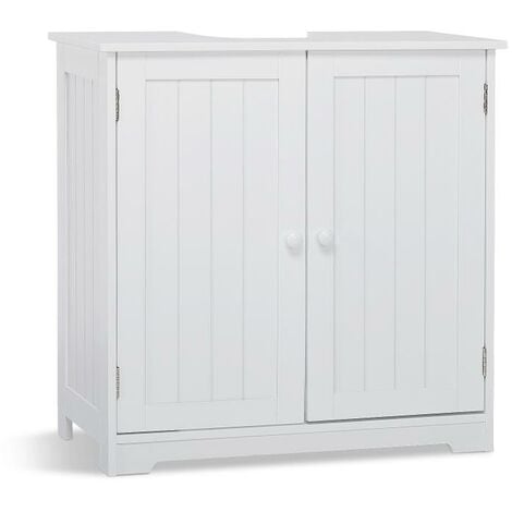 Meuble sous Lavabo Salle de Bain en Bois avec Deux Portes, Meuble de Rangement de Salle de bain , Blanc - Mondeer