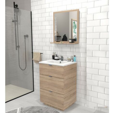 Meuble sous-vasque 3 tiroirs MARBELLA 60 cm + vasque / Chêne blanchi/