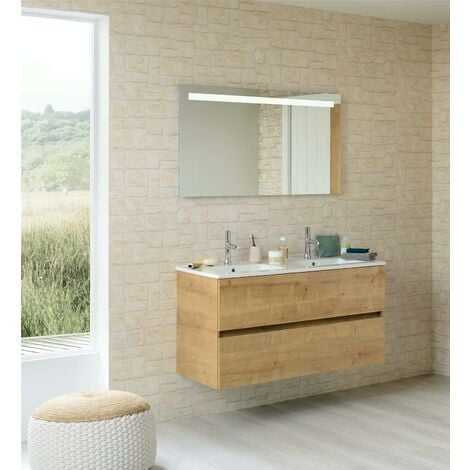 Meuble sous vasque deux tiroirs San Nolita (120 cm) - Longueur : 120 cm - Mélaminé Chêne Arlington