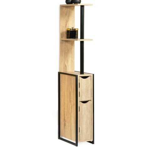 Meuble WC 2 portes DETROIT avec étagères design industriel