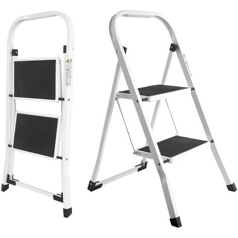 Meykoers Échelle à 2 marches, Marchepied Pliant Portable avec Pieds Anti Dérapant, Main Courante Echelle, Charge 150 kg