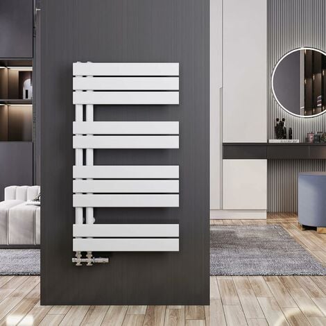 Meykoers Sèche-serviette eau chaude 899x500mm Radiateur Blanc plates Asymétrique sèche-serviettes - Design latérale, 441 Watts