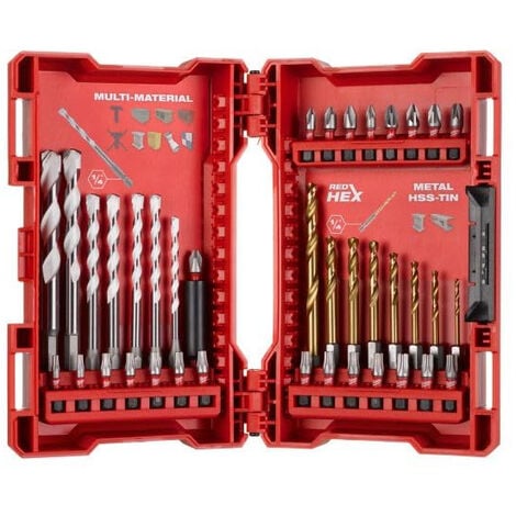 MILWAUKEE SHOCKWAVE LOT DE 39 FORETS EN MÉTAL ET MULTI-MATÉRIAUX ET EMBOUTS PROMO DANS UNE BOÎTE DE 39 PIÈCES