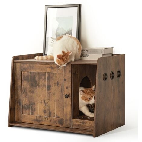 Mondeer Maison de Toilette pour Chats, avec Porte et Trous de Ventilation, pour Salon, Chambre, Entrée,76,5 x 55 x 48,5 cm, Marron